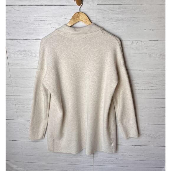 Loft Cardigan Womens Size Medium Oatmeal Open Knit Cotton Blend Pockets - Picture 9 of 15